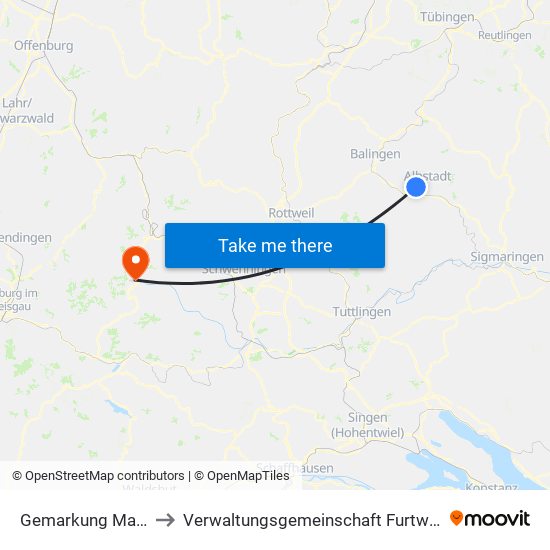 Gemarkung Margrethausen to Verwaltungsgemeinschaft Furtwangen Im Schwarzwald map