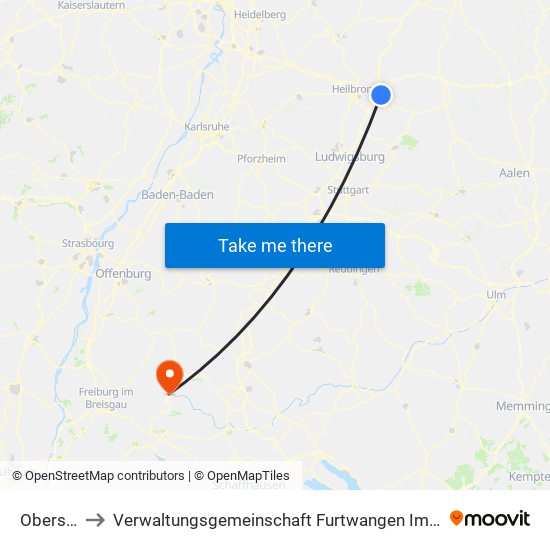 Obersulm to Verwaltungsgemeinschaft Furtwangen Im Schwarzwald map