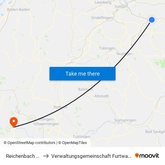 Reichenbach An Der Fils to Verwaltungsgemeinschaft Furtwangen Im Schwarzwald map