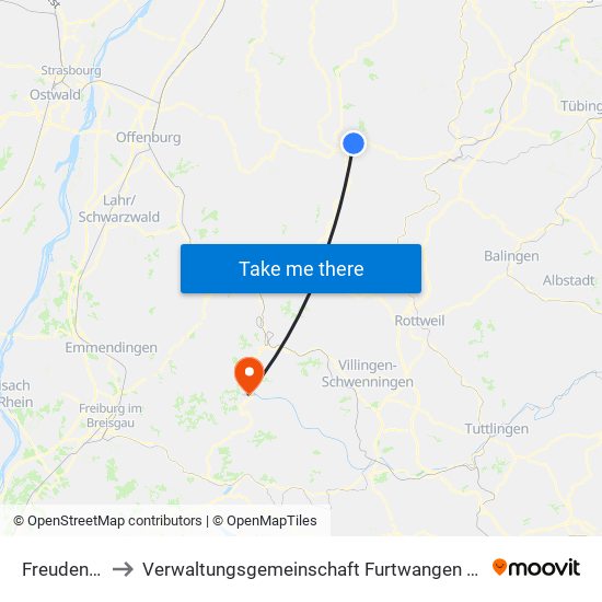 Freudenstadt to Verwaltungsgemeinschaft Furtwangen Im Schwarzwald map