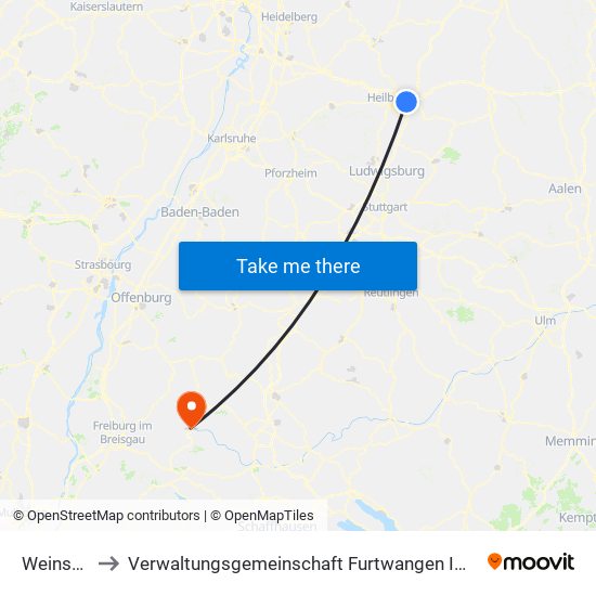 Weinsberg to Verwaltungsgemeinschaft Furtwangen Im Schwarzwald map