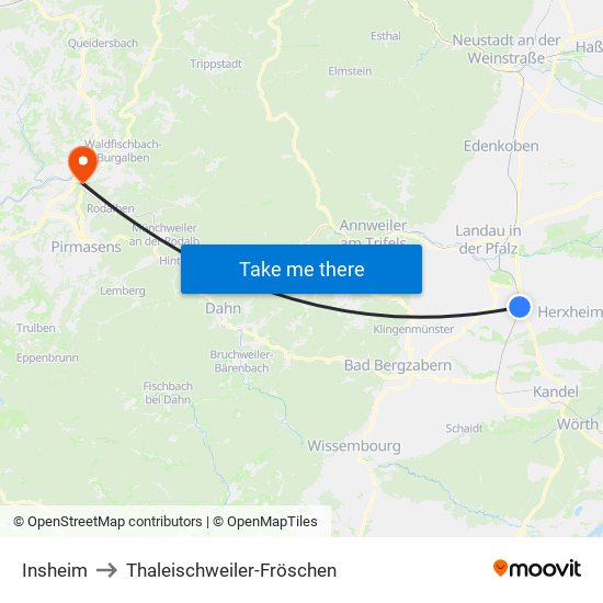 Insheim to Thaleischweiler-Fröschen map