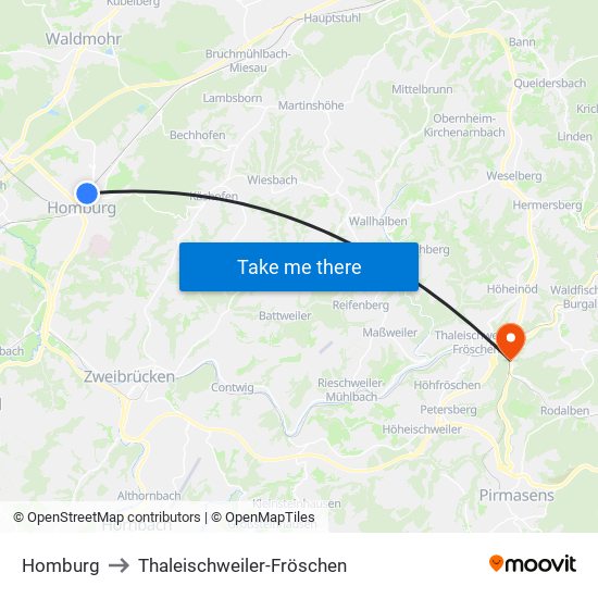 Homburg to Thaleischweiler-Fröschen map