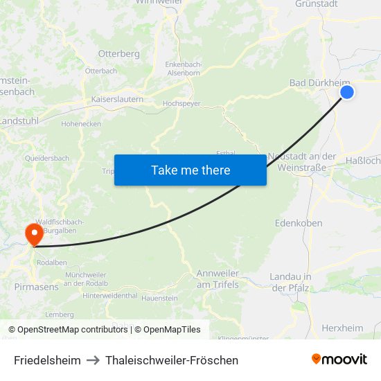 Friedelsheim to Thaleischweiler-Fröschen map