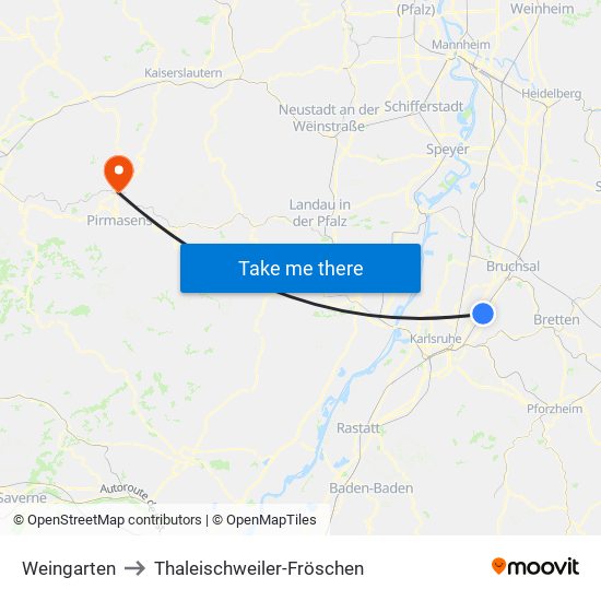 Weingarten to Thaleischweiler-Fröschen map