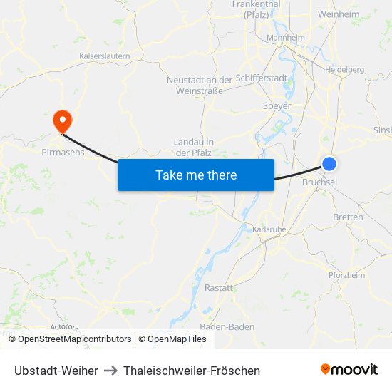 Ubstadt-Weiher to Thaleischweiler-Fröschen map