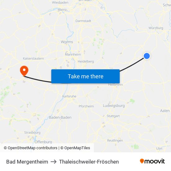 Bad Mergentheim to Thaleischweiler-Fröschen map