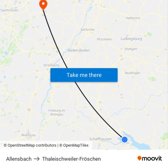 Allensbach to Thaleischweiler-Fröschen map