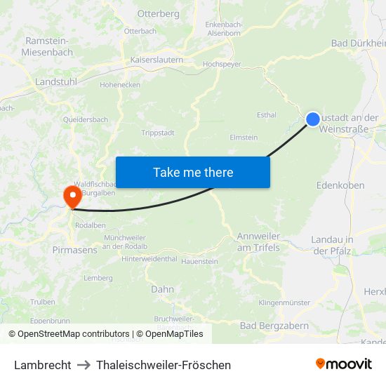 Lambrecht to Thaleischweiler-Fröschen map