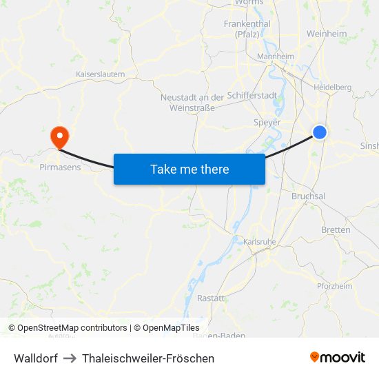 Walldorf to Thaleischweiler-Fröschen map