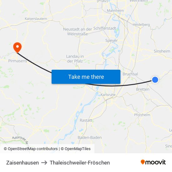 Zaisenhausen to Thaleischweiler-Fröschen map