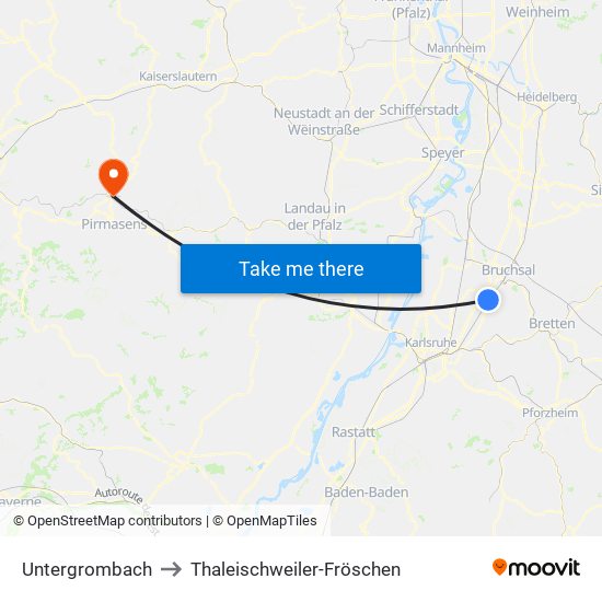 Untergrombach to Thaleischweiler-Fröschen map