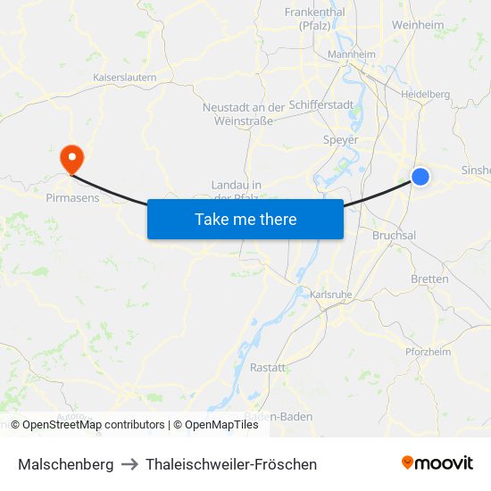 Malschenberg to Thaleischweiler-Fröschen map