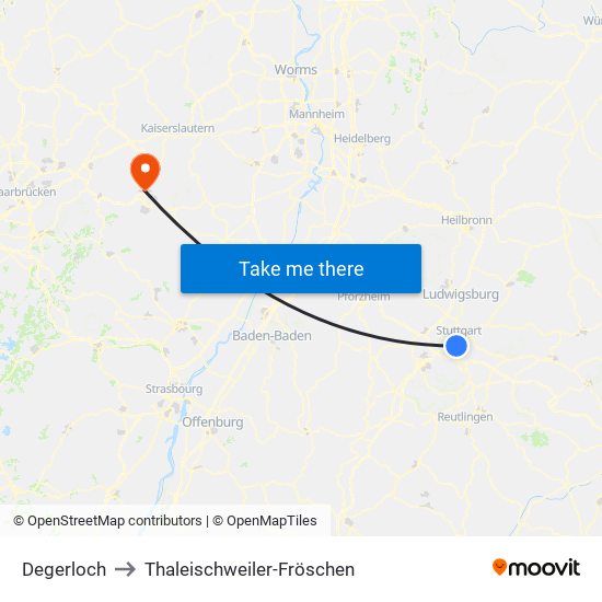 Degerloch to Thaleischweiler-Fröschen map