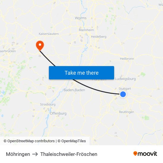 Möhringen to Thaleischweiler-Fröschen map