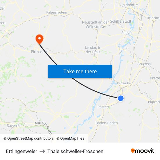 Ettlingenweier to Thaleischweiler-Fröschen map