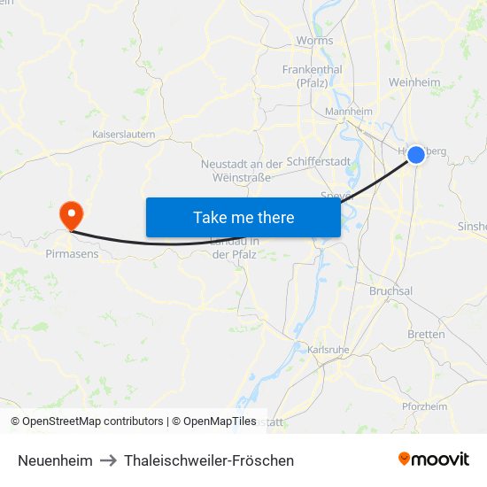 Neuenheim to Thaleischweiler-Fröschen map