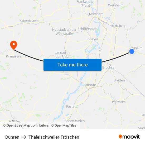 Dühren to Thaleischweiler-Fröschen map