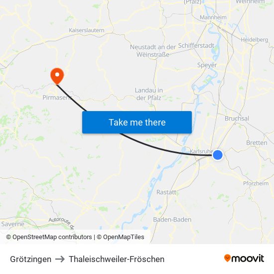 Grötzingen to Thaleischweiler-Fröschen map