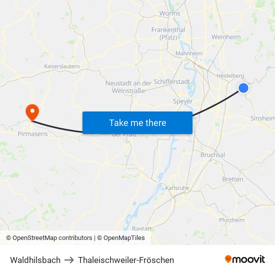 Waldhilsbach to Thaleischweiler-Fröschen map