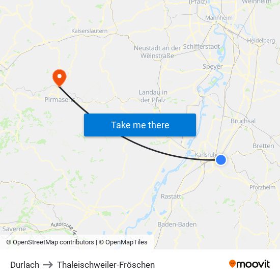 Durlach to Thaleischweiler-Fröschen map