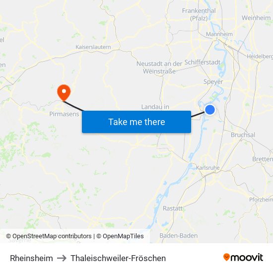 Rheinsheim to Thaleischweiler-Fröschen map