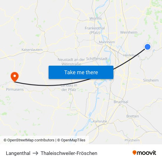 Langenthal to Thaleischweiler-Fröschen map