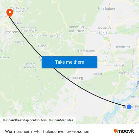 Würmersheim to Thaleischweiler-Fröschen map