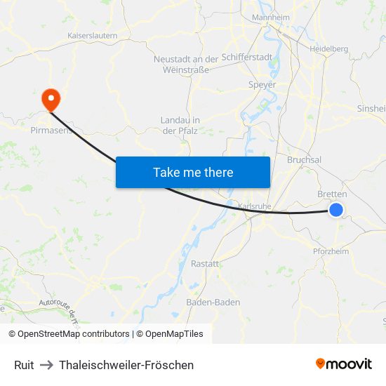 Ruit to Thaleischweiler-Fröschen map