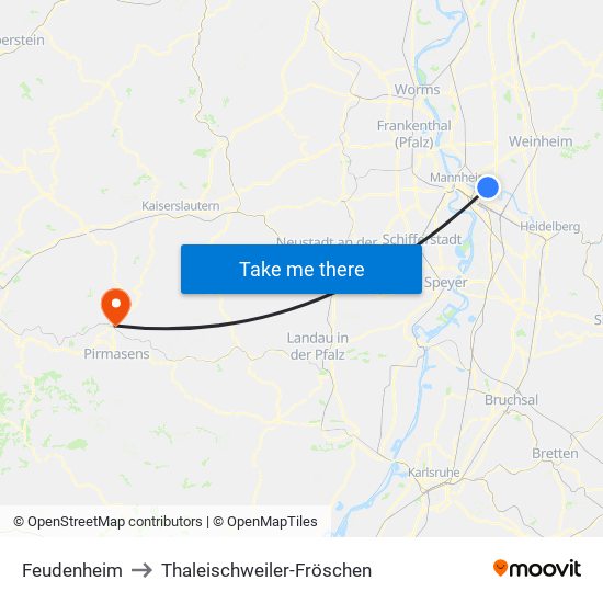 Feudenheim to Thaleischweiler-Fröschen map