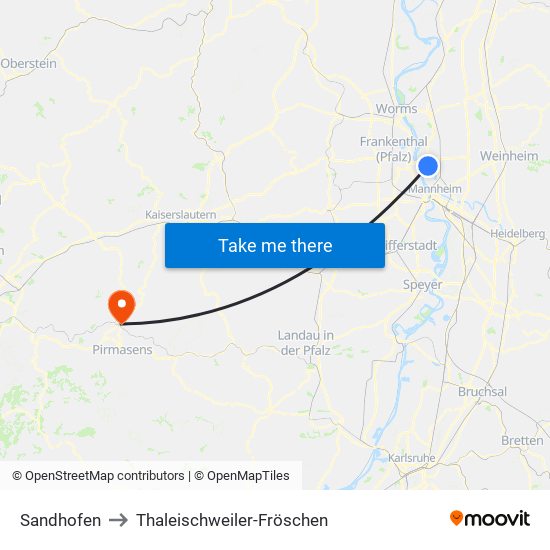 Sandhofen to Thaleischweiler-Fröschen map