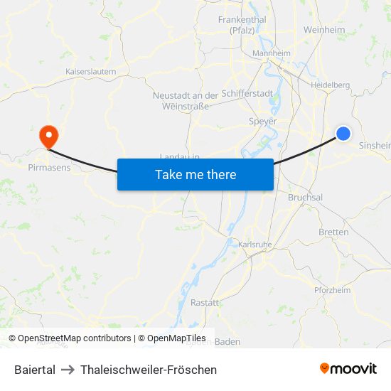 Baiertal to Thaleischweiler-Fröschen map