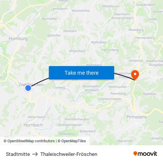 Stadtmitte to Thaleischweiler-Fröschen map