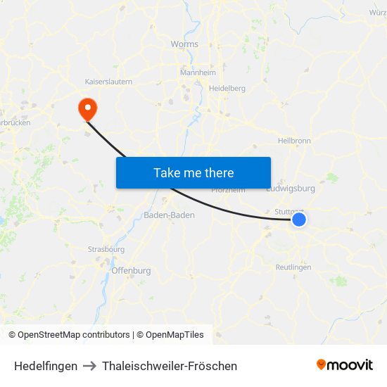 Hedelfingen to Thaleischweiler-Fröschen map