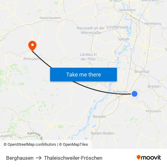 Berghausen to Thaleischweiler-Fröschen map