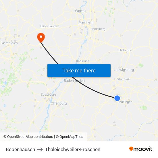 Bebenhausen to Thaleischweiler-Fröschen map