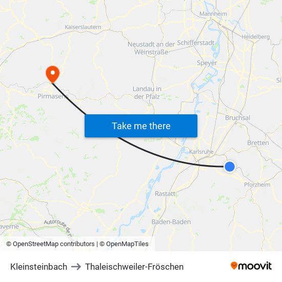 Kleinsteinbach to Thaleischweiler-Fröschen map