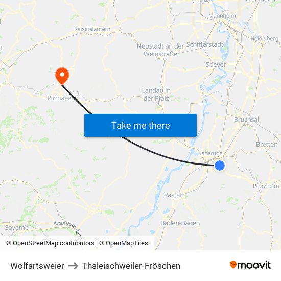 Wolfartsweier to Thaleischweiler-Fröschen map