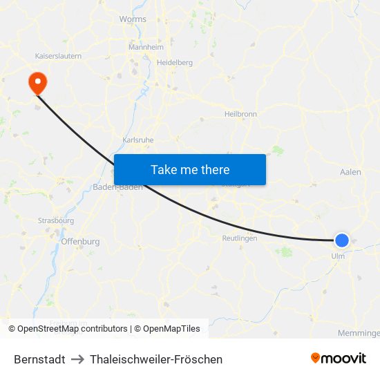 Bernstadt to Thaleischweiler-Fröschen map