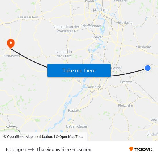 Eppingen to Thaleischweiler-Fröschen map