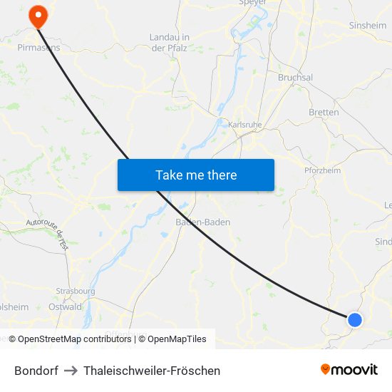 Bondorf to Thaleischweiler-Fröschen map