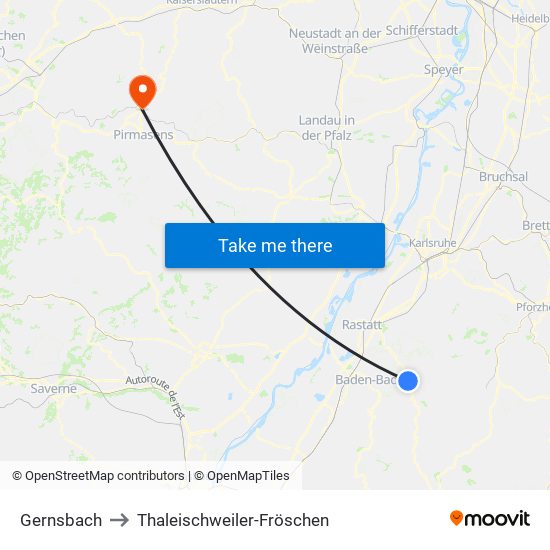 Gernsbach to Thaleischweiler-Fröschen map