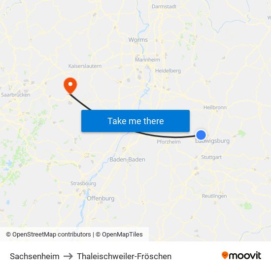 Sachsenheim to Thaleischweiler-Fröschen map