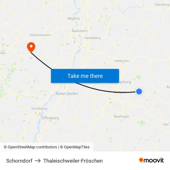 Schorndorf to Thaleischweiler-Fröschen map