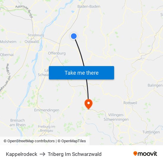 Kappelrodeck to Triberg Im Schwarzwald map