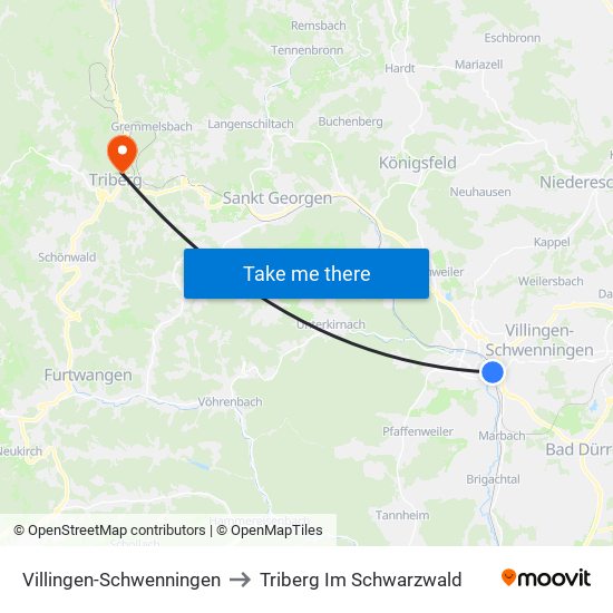 Villingen-Schwenningen to Triberg Im Schwarzwald map