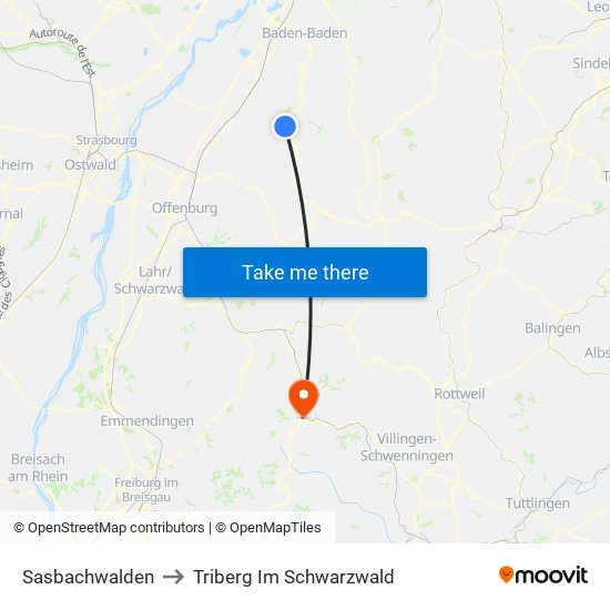 Sasbachwalden to Triberg Im Schwarzwald map