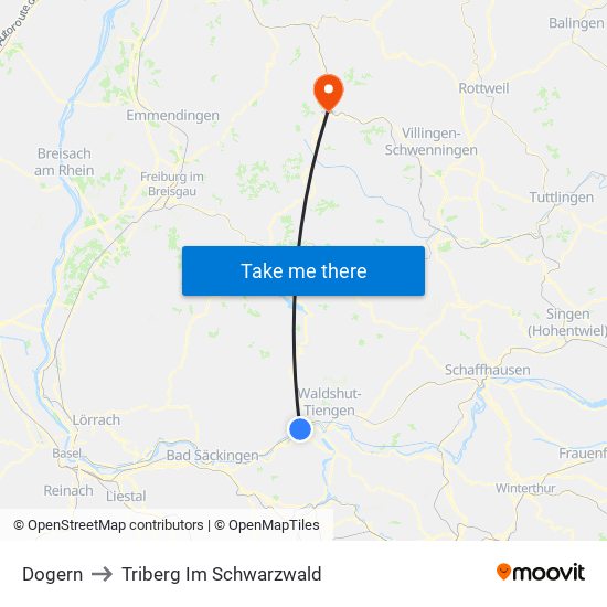 Dogern to Triberg Im Schwarzwald map