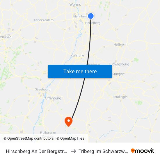 Hirschberg An Der Bergstraße to Triberg Im Schwarzwald map