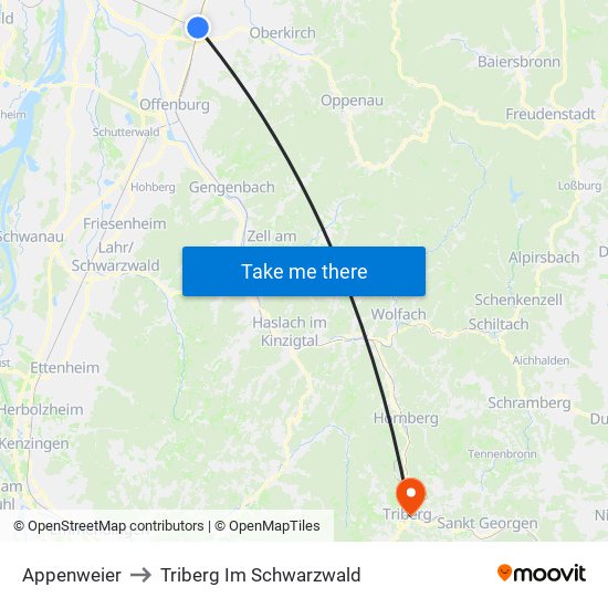 Appenweier to Triberg Im Schwarzwald map